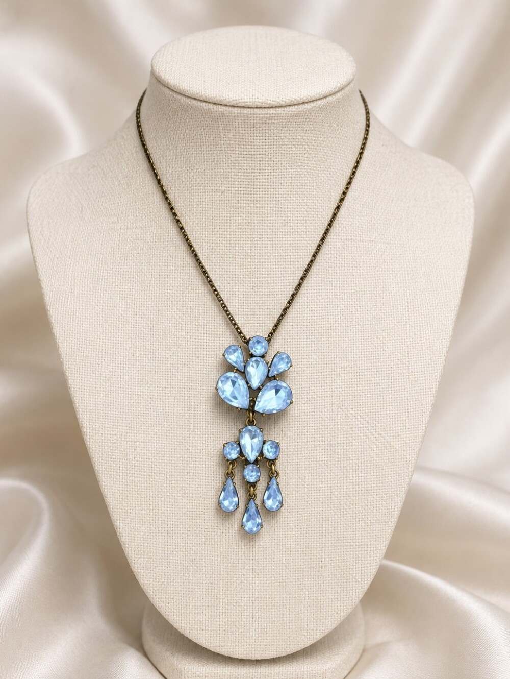 J. Crew White Faceted Crystal Rhinestone Antique Gold Chain Necklace